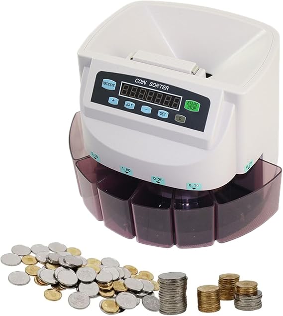 50W Coin Counter Sorter Machine, 200pcs/min Automatic Coin Counter with LCD Display, Coin Diameter 15mm~28mm, Exception Reminder, Coin Dispenser for Most Coins