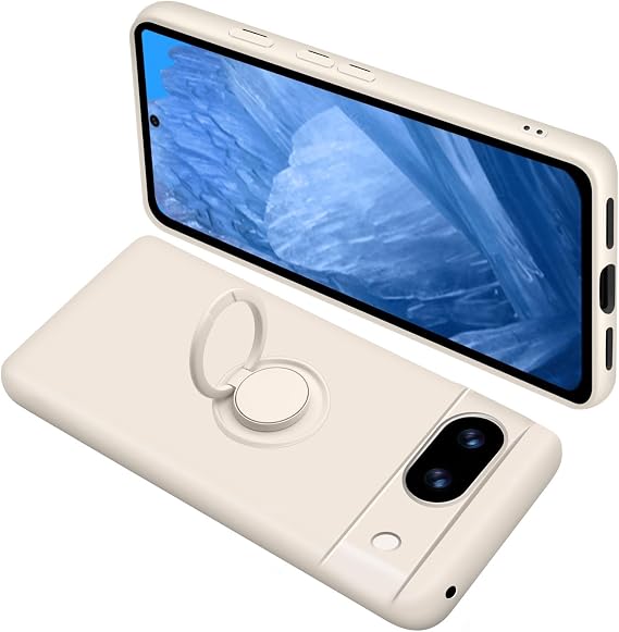 Google Pixel 8A Case with Ring Shockproof TPU Silicone Phone Case Off-White