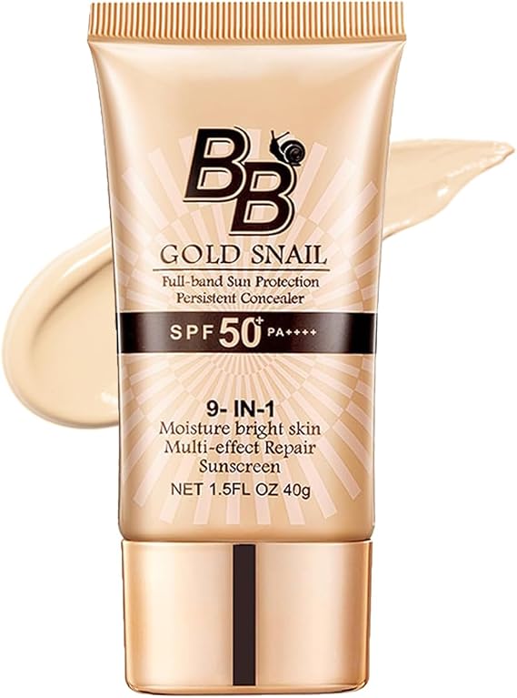 BB Cream Light SPF 50+Sunscreen,Hydrating Full-Coverage Foundation & Concealer,Tinted Moisturizer for Face Women,Brightening BB Cream Foundation,Snail Extracts Color Correcting Sunscreen