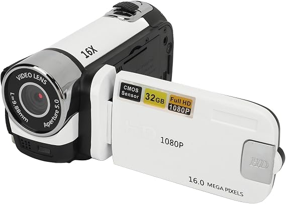 1080P Digital Camera, 16MP Vlogging Camera with 16X Zoom, 2.4 Inch Rotatable Screen Handheld Video Recorder with Fill Light, Anti Shake DV Camera for Teens Adult Beginner (White)