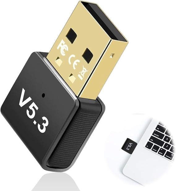 Latest Bluetooth 5.3 Adapter for PC Laptop Desktop, Plug & Play USB Dongle Wireless Transmitter, Connect Headphones, Speakers, Mouse, Keyboard, Printer,20M Range