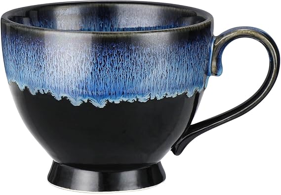 Large Coffee Cup, Coffee Cup 500 ml, Large Ceramic Cappuccino Cups, Stoneware, Coffee Cup Porcelain, Tea Cup with Handle (Sea Blue)