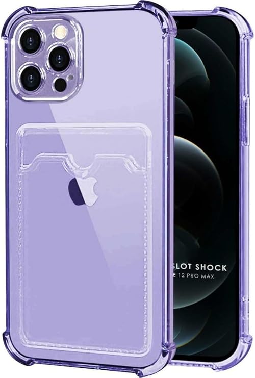 Ehr. iPhone 12 Pro Max Uyumlu Kamera Korumalı Kartlıklı Köşeleri Airbag Tasarımlı Darbe Önleyici Şeffaf Silikon Kılıf (Mor, iPhone 12 Pro Max)
