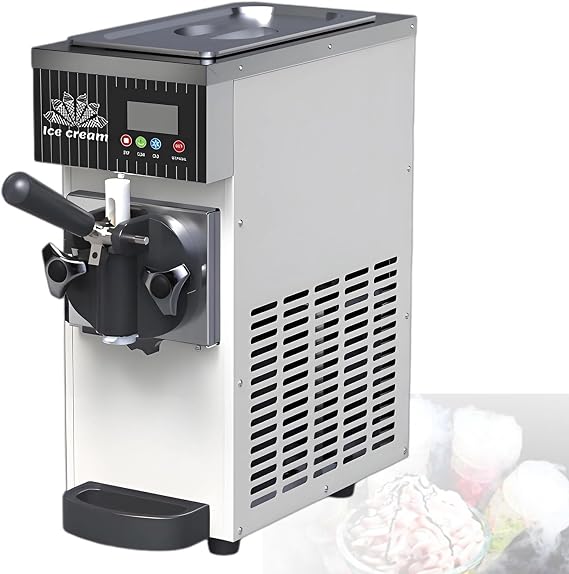 Single Flavor Soft Serve Ice Cream Maker, 450W Commercial Soft Serve Ice Cream Machine, 4-5kg/H Output, Countertop Ice Cream Machine with LCD Panel, Auto Clean White