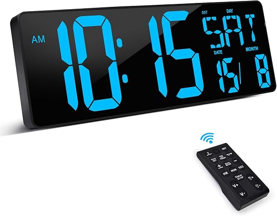 XREXS 17 Inch Large Digital Wall Clock with Remote Control, Plug-in