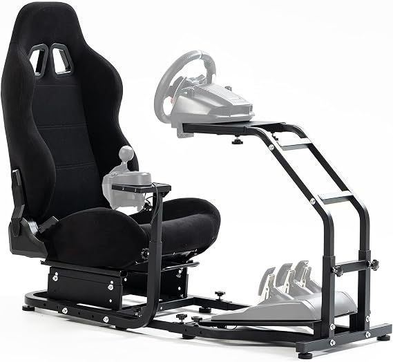 Minneer Racing Simulator Cockpit with Gaming Seat(Black) Stand-Up Fit for Logitech G29, G27, G25, G923 for Fanatec for Thrustmaster Adjustable Gaming Steering Wheel Stand Without Wheel and Pedals