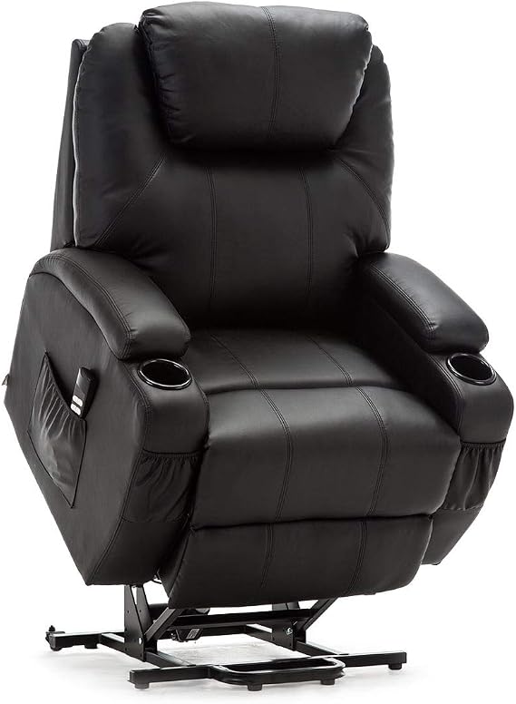 More4Homes CINEMO DUAL MOTOR ELECTRIC RISER RECLINER ARMCHAIR MOBILITY BONDED LEATHER MASSAGE HEATED CHAIR (Black)
