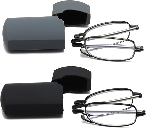Hubeye Folding Reading Glasses for Men Women Compact Computer Foldable Readers Pocket Portable Glasses with Case
