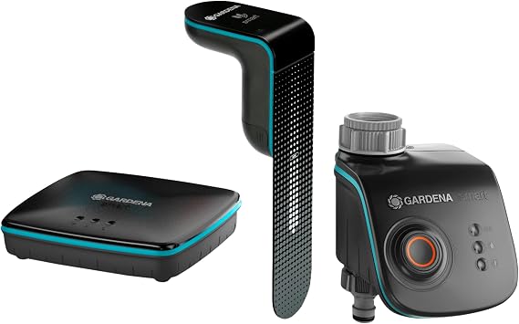 Gardena smart Sensor Control Set: Intelligent irrigation system for more than 6 areas, including smart water control/smart sensor/smart gateway, controllable with smart app, UK plug (19202-28)