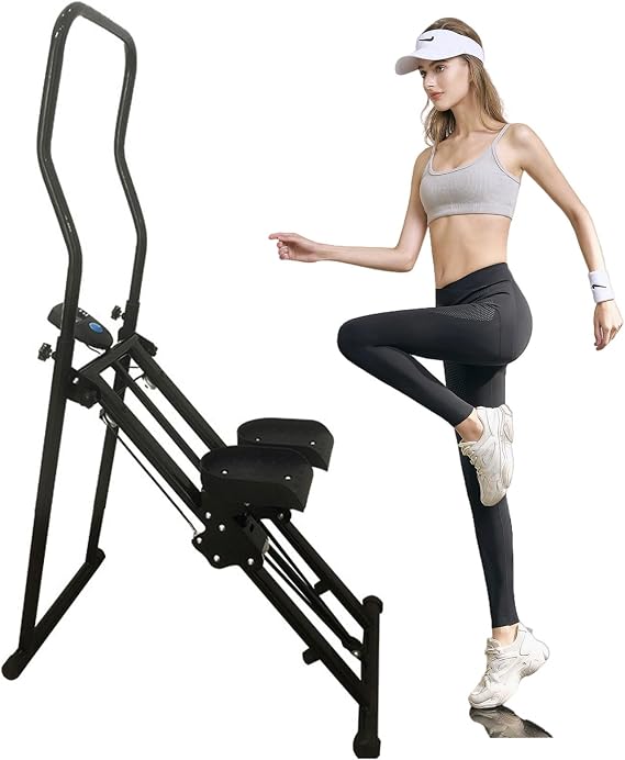 Home Gym Exercise, Vertical Stair Climber Machine, Folding Compact Design with Extended Step Range, Adjustable Handlebar for Indoor Exercise, Perfect Stair Stepper for Fitness Asia Black