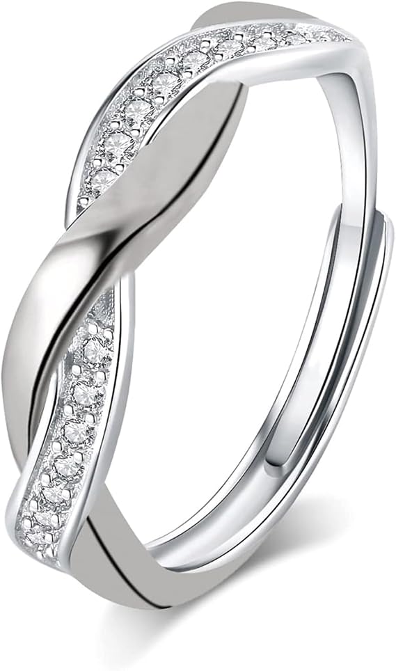 Adjustable Concentric Knot Silver Rings,Hypoallergenic Cubic Zirconia Eternity Promise Wedding Thumb Rings for Women for Anniversary Valentines Jewellery Gifts (Silver)