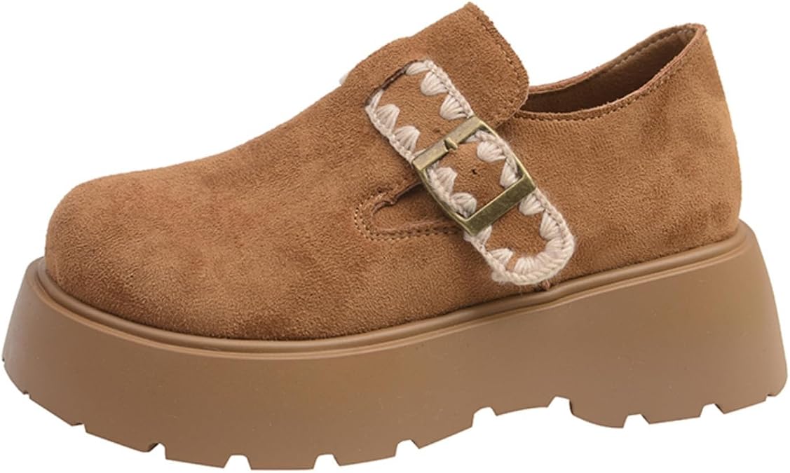Women's Chunky Platform Suede Loafers Comfortable Elevated Casual Shoes Non-Slip Rubber Sole for Office School Everyday Wear