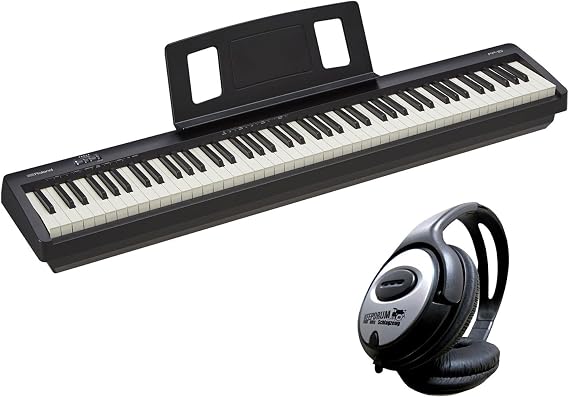 Roland FP-10 Portable Digital Piano Keyboard Black with Keepdrum Headphones