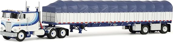 First Gear DCP 1/64 Peterbilt 352 COE 110" Sleeper Truck with Wilson Roadbrute 53' Flatbed Spread-Axle Trailer w Covered Wagon 60-2057