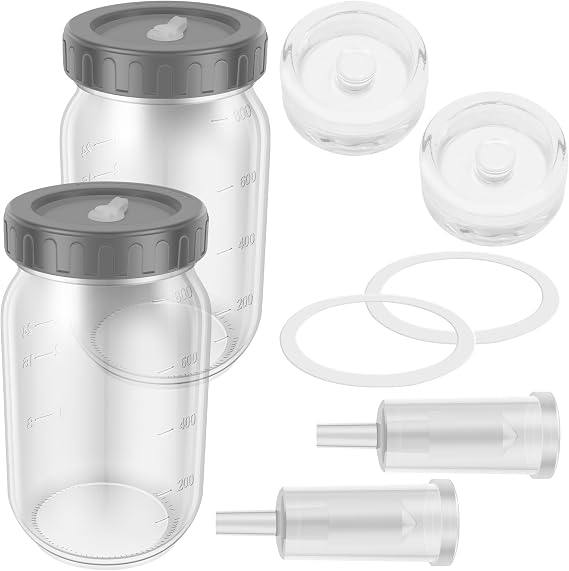 Fermentation Jars,1 Litre Fermenting Jar with Airlock and Screw Lids,2 Pack Glass Sourdough Starter Jar with 1 Way Air Release Vent Used as Kimchi Container, Kombucha, Sourdough and Sauerkraut Ferme