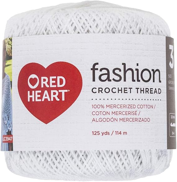 Red Heart Fashion Crochet Thread, 3, White 375 Foot