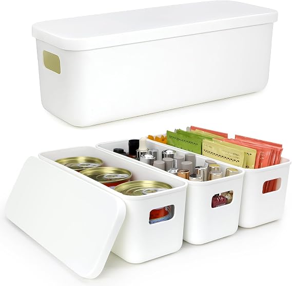10cm Wide Narrow Plastic Small Storage Boxes with Lids 4 Pcs Long Slim 2.2L