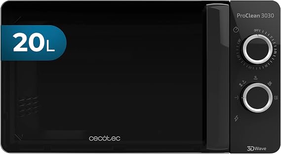 Cecotec Microondas ProClean 3030. 700 W, Capacidad 20L, Revestimiento Ready2Clean, 6 Niveles Funcionamiento, Temporizador 30 min, Modo Descongelar, Color Negro