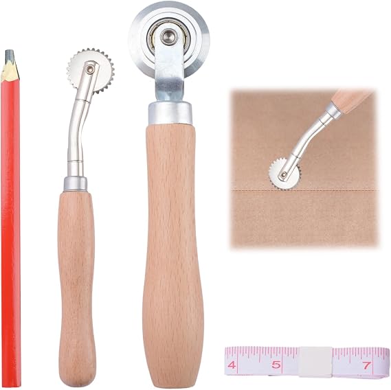 Box Resizer Tool Kit, 2pcs Solid & Dashed Thin Cardboard Scoring Tool with Wooden Handle for Card Making Paper Metal Sheets Leather Craft