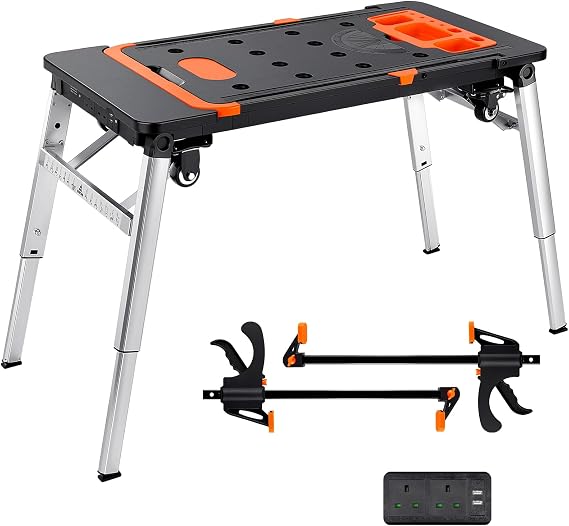 TLGREEN 7-in-1 Folding Workbench & Work Table with Two 12-Inch Clamps