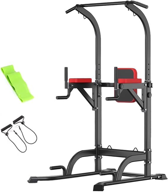 Power Tower Pull Up Station, Workout Station,63-86 Inch Adjustable Pull Up Rack, Multi-Function Home Gym Strength Training Fitness Equipment