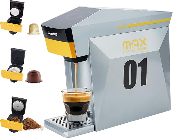 Multifunctional 4 in 1 Espresso Coffee Machine, 19 Bar, for NES-presso Original/lor/Dolce Gusto/Ground Coffee Capsules Small Automatic Capsule Coffee Machine(Gray)