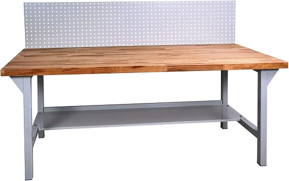 ADB Workbench Work Table Work Table with Beech Plate + Perforated Wall 2000 x 750 x 850 mm Workshop Equipment Accessories Workshop without Wheels