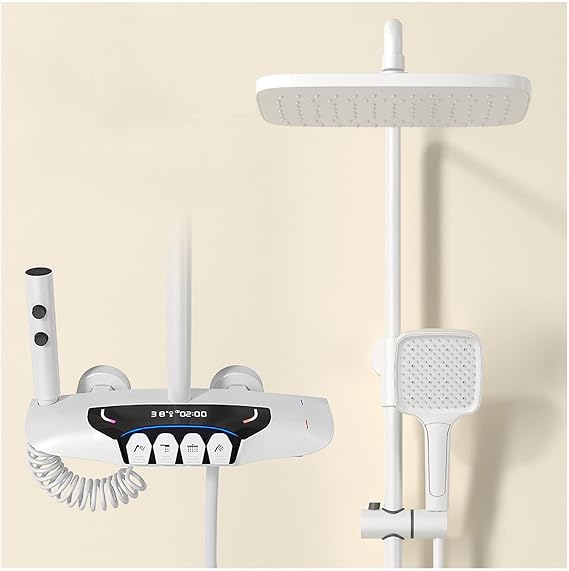 Shower System Thermostatic Digital Display Piano Keys 4 Function Shower Set with 30x20cm Rainfall Shower Head,Hand Shower, Waterfall Bath Spray and Dual Function Bidet Sprayer brass body