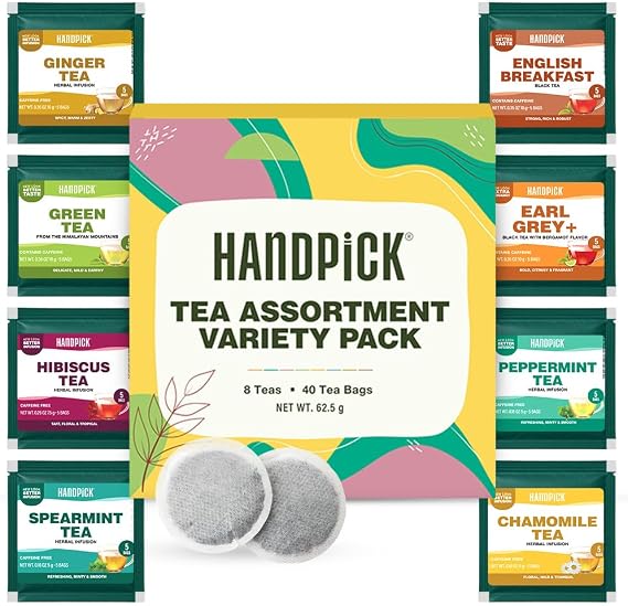 HANDPICK Tea Bags Sampler Assortment Gift Box (8 Flavours, 40 Bags)