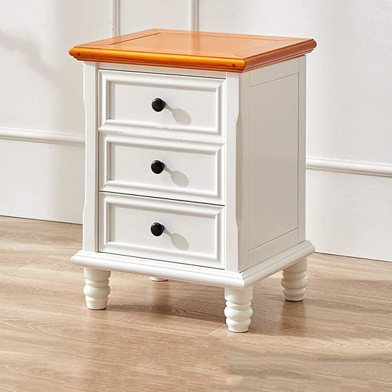 Nightstand Simple Modern Solid Wood Bedside Storage Cabinet with 3 Layers of Drawers and 4 Wooden Feet Bedroom Light Luxury Bedside Table