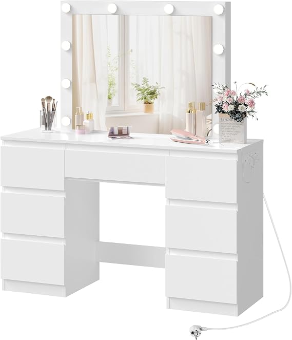 WOLTU Dressing Table with Lights and Socket Strip
