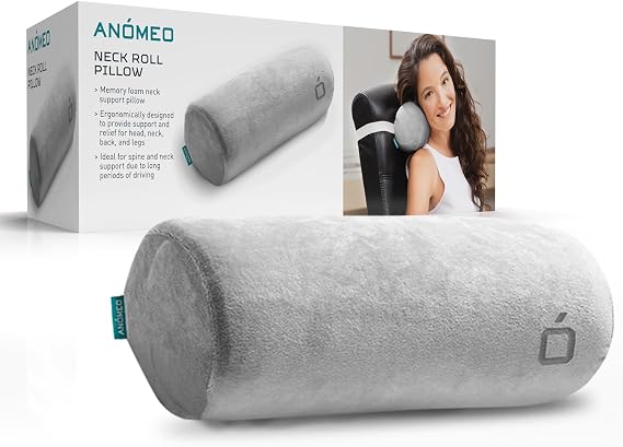 Neck Roll Memory Foam Pillow, Ergonomic Cervical Contour Neck Support Pillow, Orthopedic Support for Neck & Shoulder Pain (Gray)
