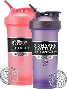 BlenderBottle Classic V2 Shaker Bottles Perfect for Protein Shakes, Pre Workout, 800 ml, Pink & Purple Pack of 2