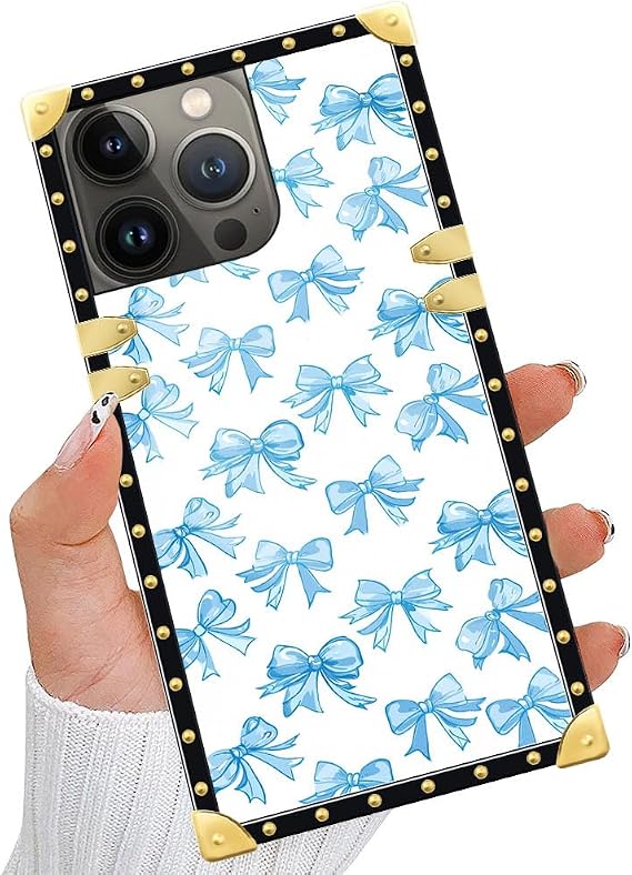 ケース iPhone 15 Pro Max6.7インチ対応 ブルー リボン - B ゴールド ラグジュアリー ソフト TPU ハード PC 背面 耐衝撃保護カバー ケース iPhone 15 Pro Max用