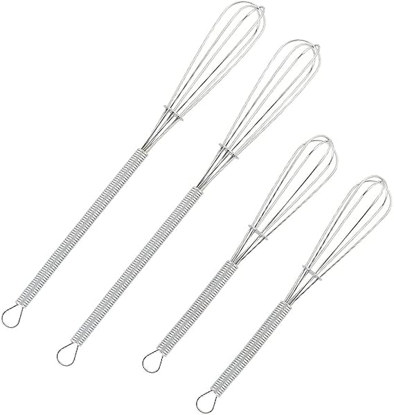 4-Pack Mini Whisks for Cooking, Small Stainless Steel Wire Whisk Set for Mixing Gravy, Sauces & Eggs (Two 5-Inch & Two 7-Inch)