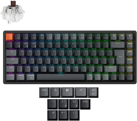 Keychron K2 QMK Custom Mechanical Keyboard Version 3, Programmable Wireless Wired RGB Keyboard with Hot-Swappable Super Brown Switch, Aluminum Frames for Mac/Windows/Linux, UK ISO Layout