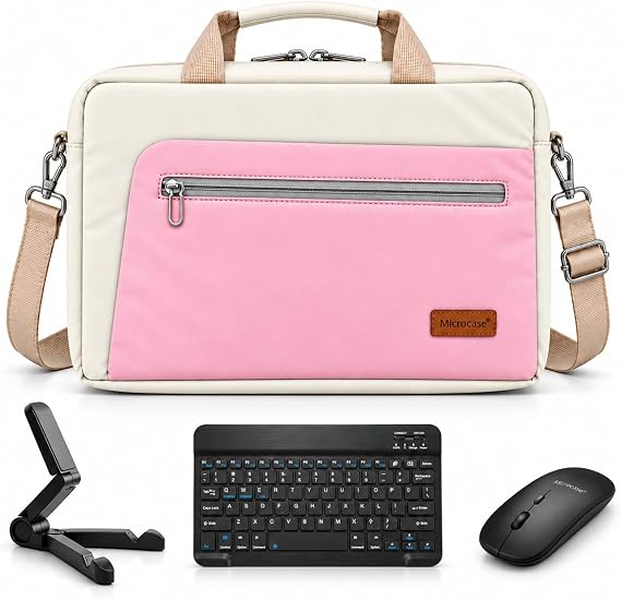 Microcase ONEPLUS Pad 4 13.2 inch ile uyumlu 4in1 SET Siyah Tablet Çanta + Bluetooth Klavye + Mouse + Tablet Standı Krem Pembe AL5921