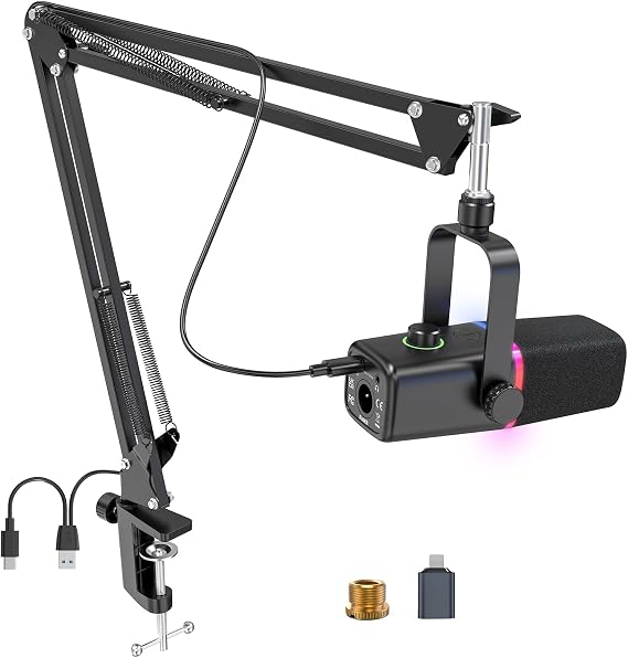 zealsound USB/XLR Dynamic Microphone with Arm for Podcasting and Recording