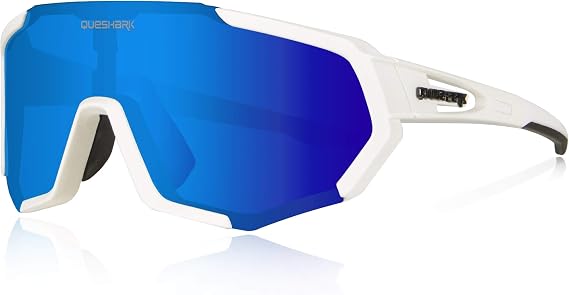 Queshark Cycling Glasses, TR90 Unbreakable Frame Polarized Sports Sunglasses, Bike Glasses for Men Women with 3 Interchangeable Lens, Anti-UV400 for Driving Fishing Glof Baseball Running