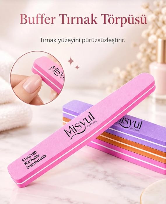 Profesyonel Tırnak Üstü Törpü Buffer 100 180 Renkli Yarım Ay 1 Adet