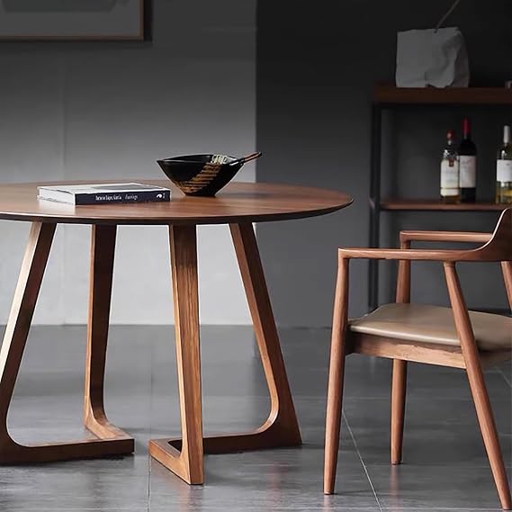 Solid Wood Mid Century Modern Round Dining Table Rustic Pedestal Design for Small Space Seats 2 4 People Kitchen & Dining Room Furniture Walnut Finish 60cm Diameter