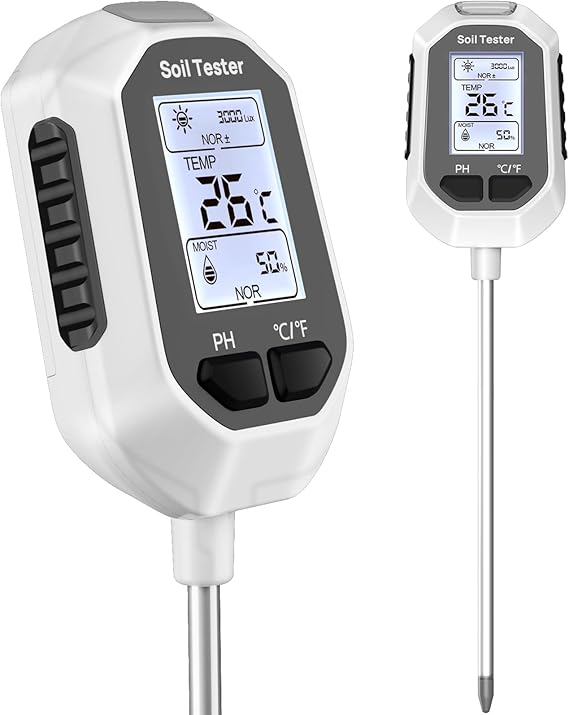 YAMRON 5-in-1 Soil Moisture Meter Digital Plant Temperature/Soil Fertility/Soil Moisture/PH Meter/Sunlight Intensity Backlight LCD Display Soil Test Meter for Gardening, Farming and Outdoor Plants