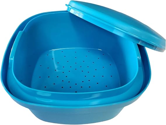 Tupperware マルチサーバー - 電子レンジスチーマー 野菜クッカー 3ピース ブルー 3クォート