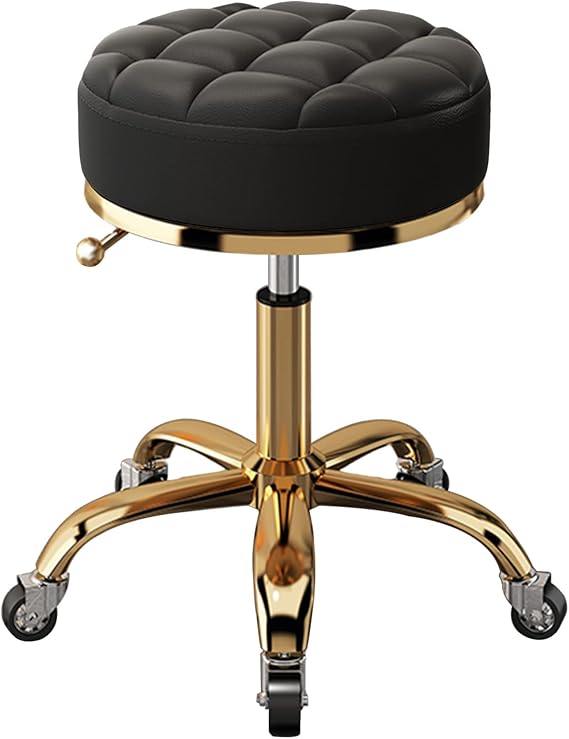 Adjustable Rolling Stool with Wheels Swivel Chair Air Lift SGS Certified d Base Height 48-65 cm Perfect for Salons and Home Use (Color: Black)