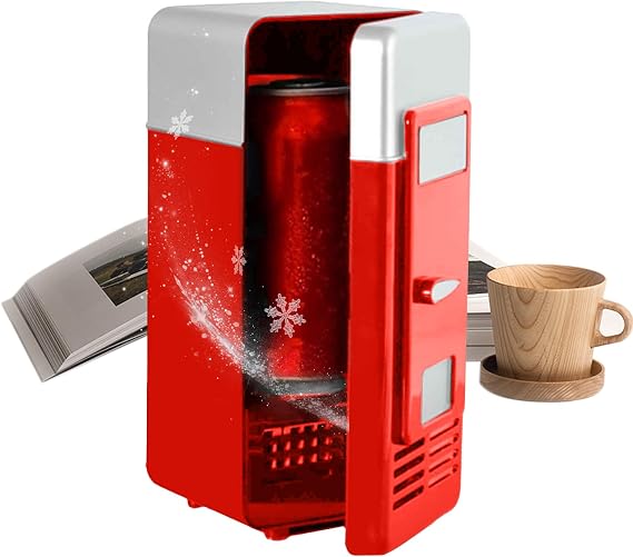 Small Refrigerator - USB Personal Mini Cooler, Portable Beverage Chiller, Plug-in Compact Design, Lightweight Drink Storage | Versatile Can Cooler Warmer Appliance for Teens, Girls, Boys, Family