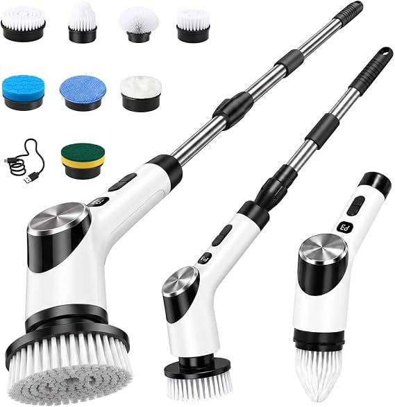 Electric Spin Scrubber, 3 Speeds Electric Cleaning Brush with 8 Brush Heads
