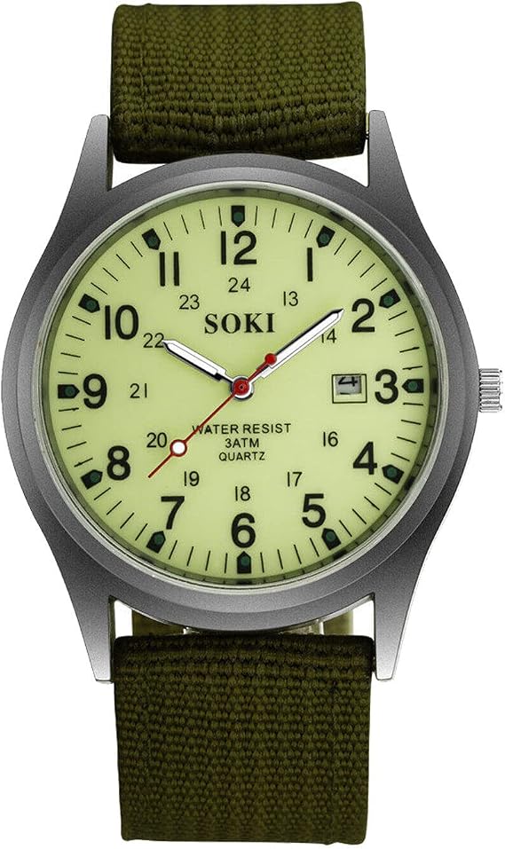 Military Army Mens Date Canvas Strap Analog Quartz Sport Wrist Watch Gift Gift for him Dad Uncle Father Teenager Man Secret Santa Adult Stocking Filler