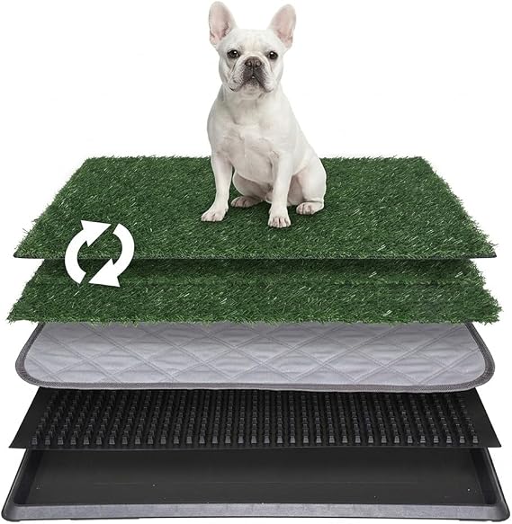 Petgrow artificial grass dog toilet with tray 50.8×63.5cm, easy to clean, reusable pet urinal pad for training, 4th floor with replacement grass indoor balcony corridor dog basin (M)