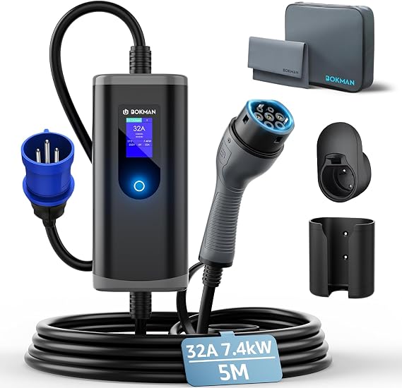 bokman EV Charger 7kW Type 2 to CEE Plug 5M