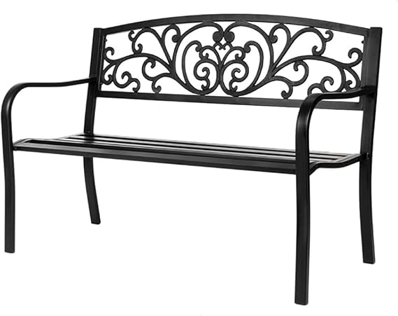 Retro Garden Bench, Patio Bench Weatherproof, Decoration Leisure Chair, 2-3 Seats with Backrest and Armrest for Lawn, Courtyards, Balconies, Parks, Playgrounds(Black)